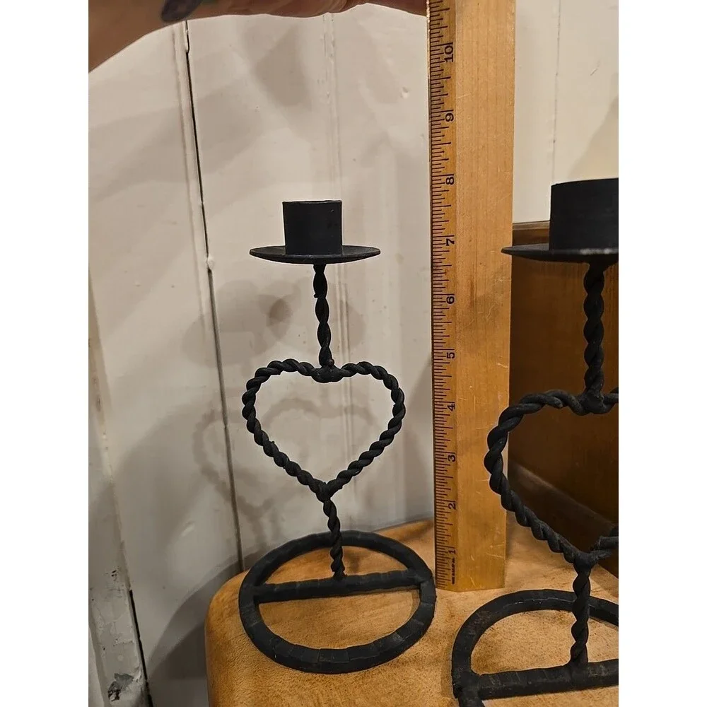 2 Black Twisted Iron Heart Candlesticks Dark Academia Gothic Romance Decor
